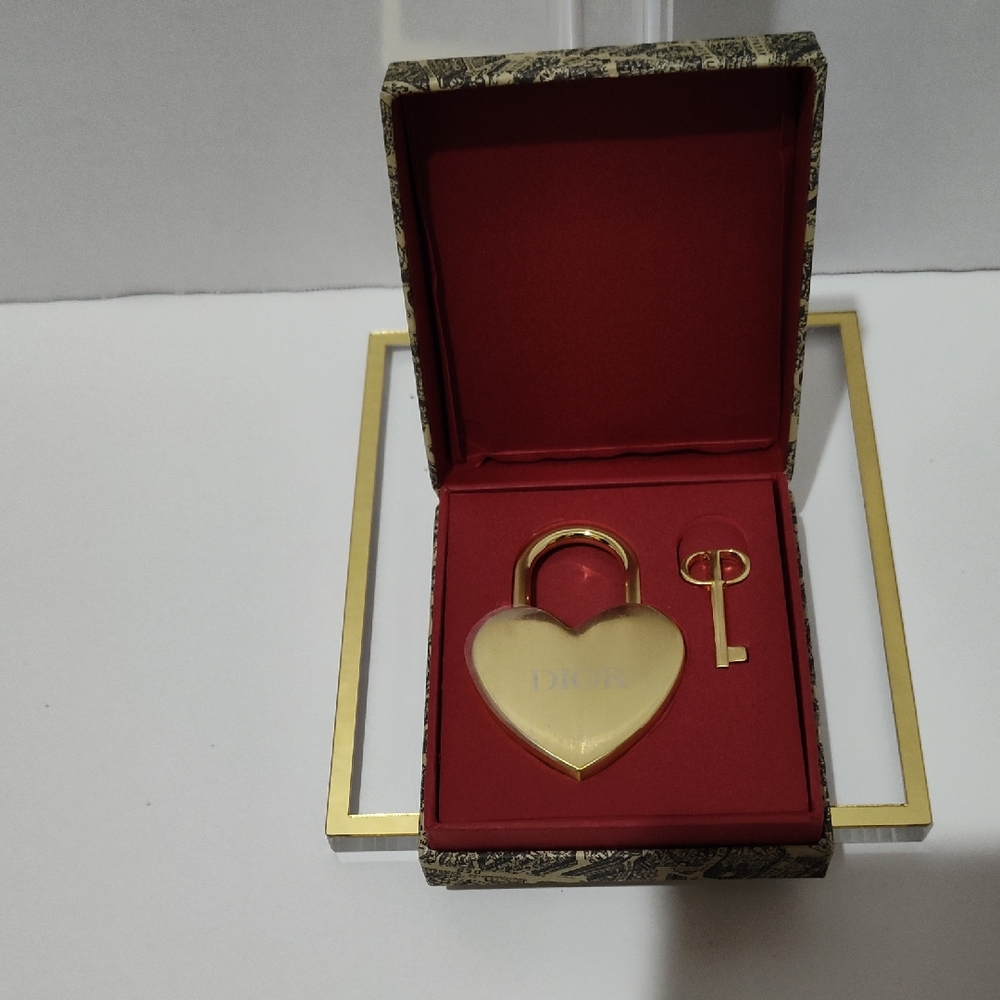 Dior Gold Heart Lock and Key Set